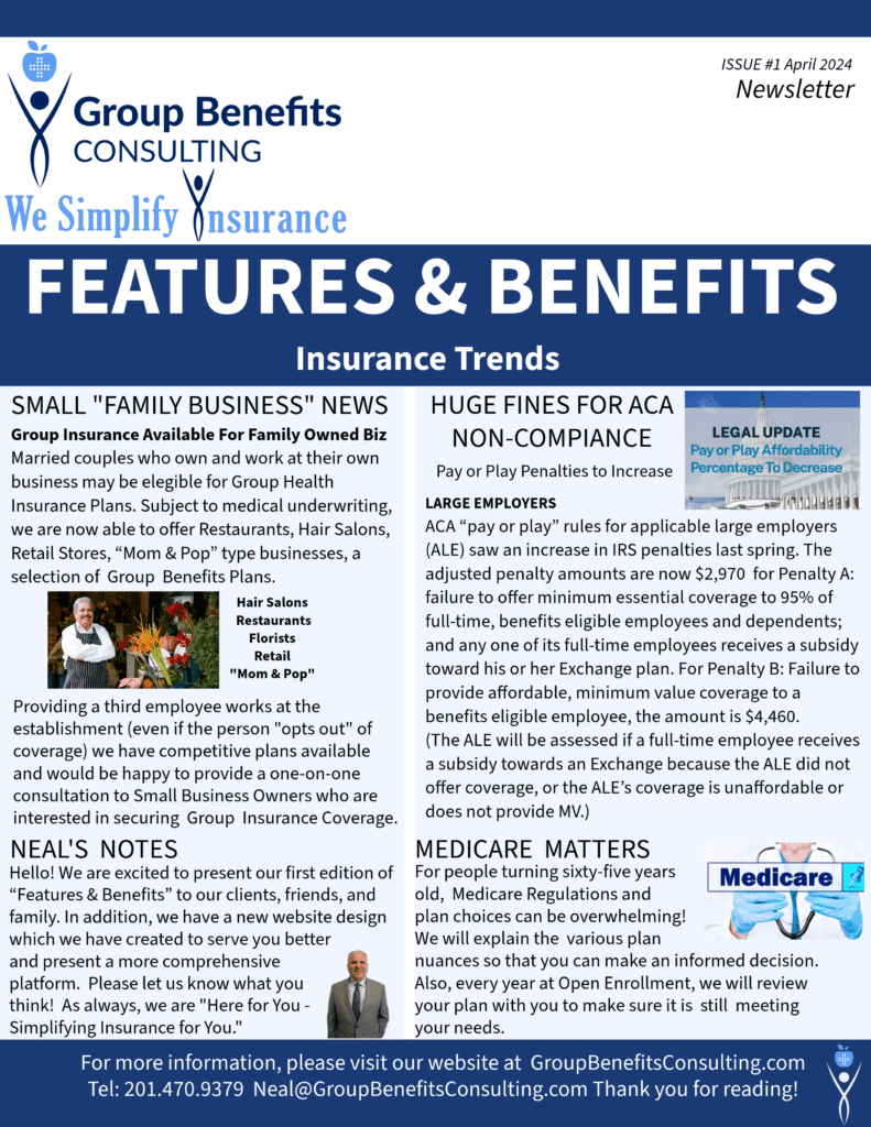 A newsletter with the title of features and benefits.