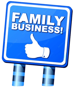 A blue sign with the words family business written on it.